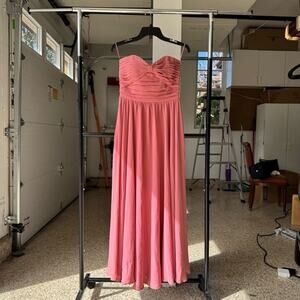 Asos Maxi Dress Womens 4 Rose Pink Chiffon Ruched Bodice Pleated Spaghetti Strap